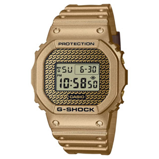 【CASIO 卡西歐】G-SHOCK 經典方形 嘻哈街頭 替換錶帶禮盒組 金X黑 DWE-5600HG-1 43.8mm