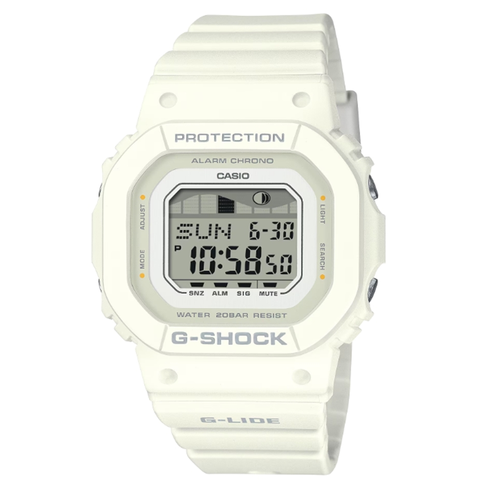 【CASIO 卡西歐】G-SHOCK 纖薄精巧 衝浪運動 潮汐顯示 沙灘淨白 GLX-S5600-7B_40.5mm