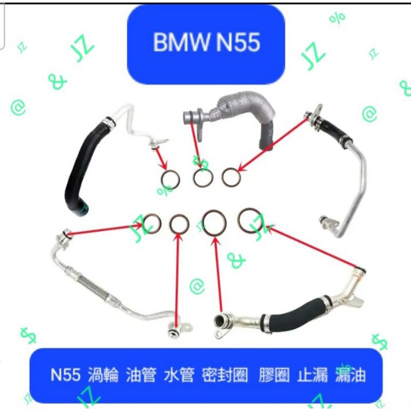BMW 寶馬N55 渦輪 水管 油管密封圈 渦輪漏氣 渦輪遲滯 渦輪水管漏水 渦輪油管漏油