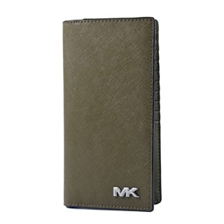 MICHAEL KORS 男款 Rivington 防刮十字紋對開長夾-橄欖綠 【美國正品現貨】