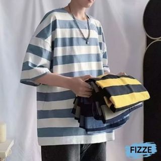 M~8XL大尺碼 短袖T恤 潮流ins簡約條紋上衣 經典條紋 圓領上衣 半袖上衣 T恤 ATKT857【FIZZE】