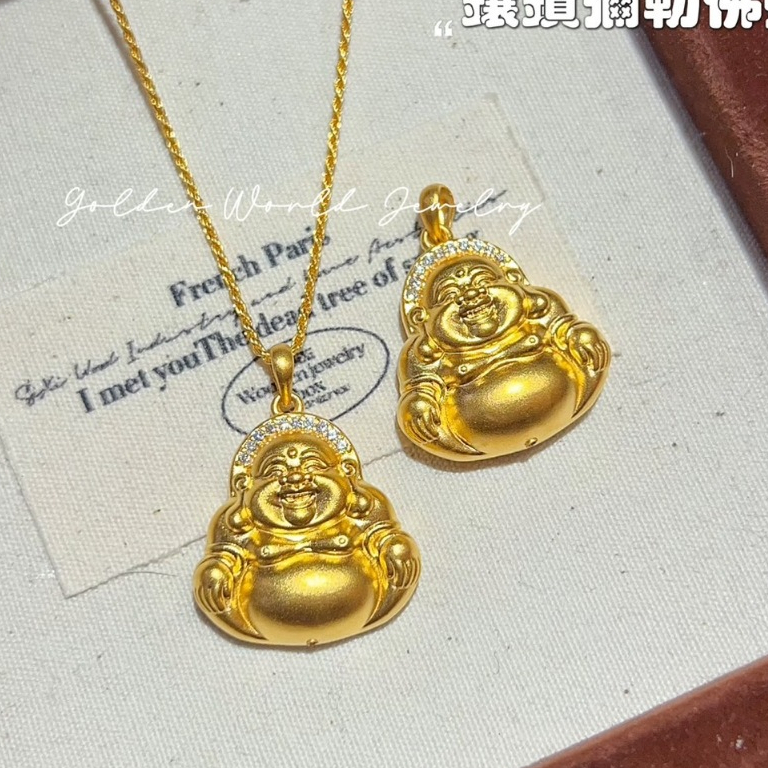 金世界珠寶｜黃金9999《鑲鑽彌勒佛墜》彌勒佛 佛祖墜 黃金墜子 彌勒菩薩 水晶 保平安 純金墜飾 鑽墜 神像 避邪