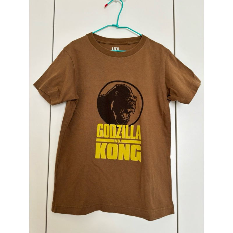 九成新～UNIQLO UT CODZILLA VS KONG 哥吉拉咖啡色短袖T恤 童裝size:140