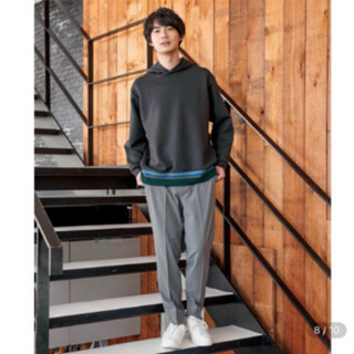 「L號」「GLOBAL WORK # Light Cushion FIA 7 紋撞色連帽長袖上衣248404