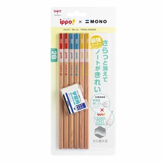 蜻蜓Tombow 2B兒童六角鉛筆6入+橡皮擦(PPB-711)-原木 墊腳石購物網