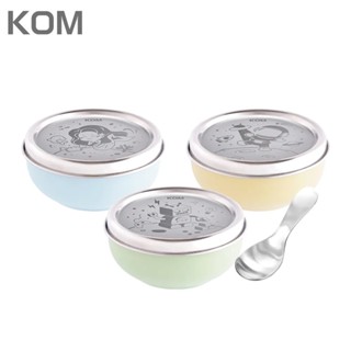 附304小湯匙【KOM】正版授權 316不鏽鋼兒童磨砂彩色隔熱碗 夢想系列兒童餐具 兒童餐碗 不鏽鋼餐具 機器人 美人魚