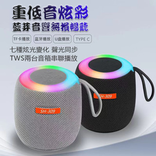 <<臺灣現貨/出貨>>7彩炫光音響音箱 2臺音箱同步串聯 附贈掛繩 可支援TF卡/隨身碟播放TYPE C接孔