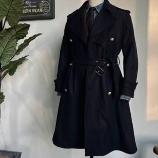 戰壕大衣 英式 Trench coat 70%羊毛 800g 雙面粗毛呢 雙排扣長外套 英倫歐美復古紳士穿搭