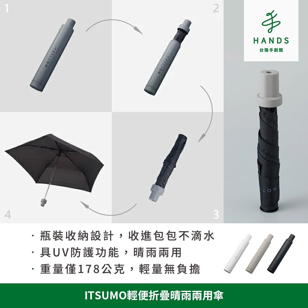 【日本ITSUMO】極輕折疊水切瓶裝傘(晴雨傘 摺疊傘 傘套)｜台隆手創館
