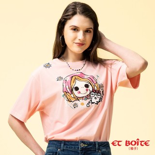 BLUE WAY ET BOiTE 箱子 - 女款 DORA田園貓落肩短TEE(淺粉)