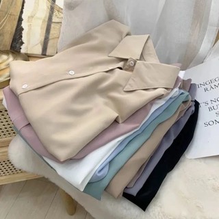 summer22 襯衫現貨 秋季韓版chic 莫蘭迪色系襯衫 雪紡襯衫 寬鬆長袖V領 溫柔女孩風 秋冬上衣 B2007