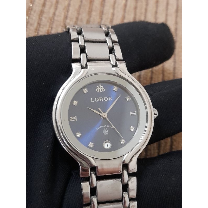 Lobor 正版高級感 皇家藍錶盤 藍寶石水晶玻璃 日期顯示 日本水銀電池生活防水 可正常使用 中性石英錶 手圍17公分