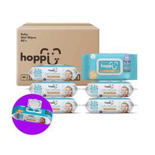 Hoppi嬰兒純水濕紙巾80抽加蓋款【升級款】不連抽【含水量升級，單包重量增加到了520g】