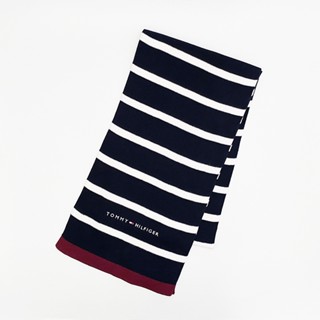 美國百分百【全新真品】Tommy Hilfiger 圍巾 純棉 針織 TH 保暖配件 logo 條紋 深藍 DB67