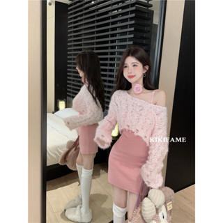 現貨🔗KIKIFAME💗甜美小性感細肩包臀洋裝 鏤空罩衫上衣 連身裙 吊帶裙 長袖罩衫 針織上衣 針織罩衫 露肩上衣