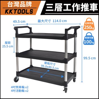 【臺灣品牌】三層工作推車 三層大型推車 三層加大型手推車 三層大推車 雙把手工作推車 工具車 置物車 送餐車 手推車