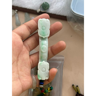 天然翡翠手工雕刻白底青如意擺件
