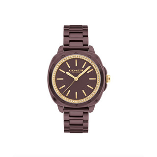 COACH Preston 紐約 酒紅色陶瓷晶鑽女錶 34mm公司貨CO14504403
