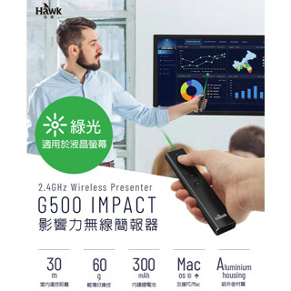 【S03 築蒂資訊】含稅 Hawk G500 影響力 2.4GHz 無線簡報器 12-HTG500GBK 雷射光 綠光