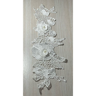 DF194/白色水溶刺繡珍珠鉚釘立體花蕾絲片