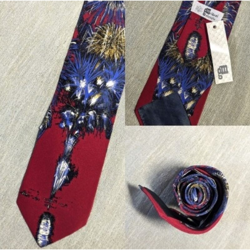 老領帶 復古花色 Molteni Abriele  湖面綻放煙火 花火片刻瞬間