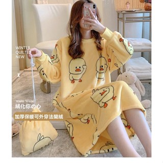 小甜心sweet👙 現貨👙睡裙女 女士睡裙 長袖睡裙 珊瑚絨睡衣 中長裙 加大碼 加厚睡裙 保暖睡衣