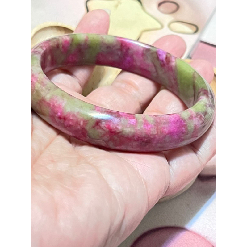 💕粉綠菜花玉手鐲💕「LADY KAO」