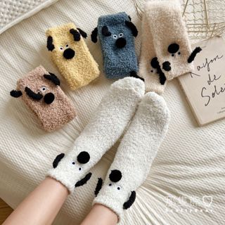 ScottyBear™️那隻熊 保暖 珊瑚絨 居家 地板襪 拖鞋 卡通 狗狗 毛絨 女襪 大耳狗 襪子 Z01036