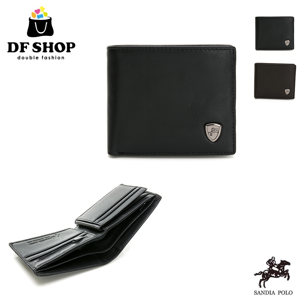 DF BAGSCHOOL SANDIA POLO 小牛皮 可抽取式夾層 長短拉錬 皮夾 黑色 咖啡色 短夾 男夾