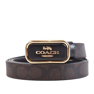 COACH 女款 緹花LOGO金屬LOGO皮革雙面用皮帶-咖啡色/黑 【美國正品現貨】