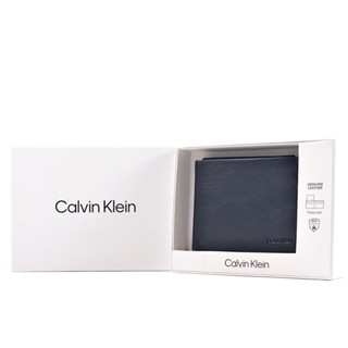Calvin Klein 滑面皮革六卡真皮短夾禮盒-藍色 【美國正品現貨】