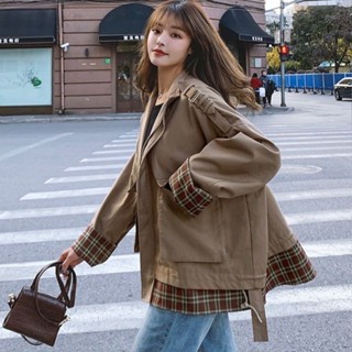 YG-服飾 韓版工裝西裝外套 西服風衣 小個子 袖口假兩件設計 墊肩 西服女 秋季薄款 高階感 正肩西裝 西裝上衣