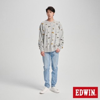 EDWIN 男款 BLUE TRIP 滿版印花寬版厚長袖T恤(銀灰色)