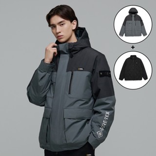 【國家地理服飾】男女同款 GORE-TEX 三層羽絨(兩件組)防水外套 - 深灰色