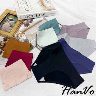 【HanVo】素色冰絲無痕一片式內褲 透氣涼感薄款中低腰 獨立包裝 流行少女內褲 內著 A11-5290