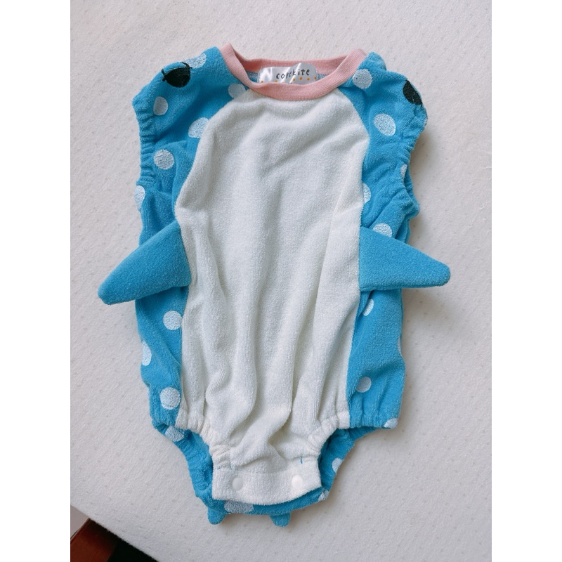 日貨 造型服 萬聖節 包屁衣 鯨鯊 鯊魚 鯨魚 嬰兒 寶寶 baby 毛巾布 收涎 70cm 尾巴 背心包屁衣 思夢樂