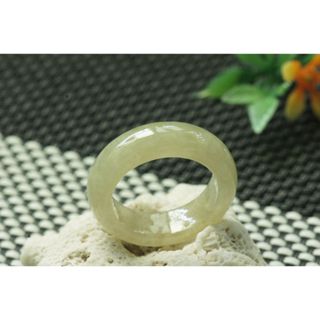 熱賣U360玉戒指❀ 14#翡翠玉A貨冰潤淡黃寬版玉戒圈指環戒子【緬甸玉翠軒】玉首飾品 男女款式