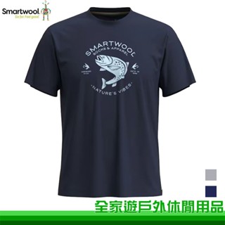 【全家遊戶外】SmartWool 美國 中性款 塗鴉短Tee/鱒魚 淺灰 深海軍藍 短袖上衣 羊毛衣 SW002596