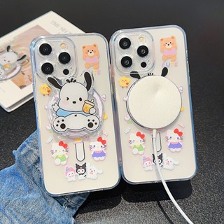 卡通帕恰狗 Magsafe 磁吸支架 透明防摔手機殼 磁吸殼 蘋果 16promax 15 14 13 12 11保護殼