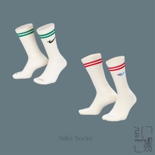 NIKE EVERYDAY PLUS CUSHIONED 米白綠 紅 雙勾 刺繡 長襪 DQ9165-133/134
