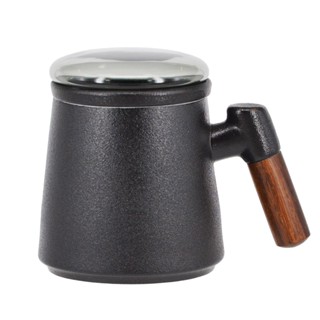 【yu living】日本進口 陶瓷濾茶馬克杯蓋茶具組禮盒 440ml 杯蓋 濾茶器 馬克杯 (黑色) [折扣碼現折]