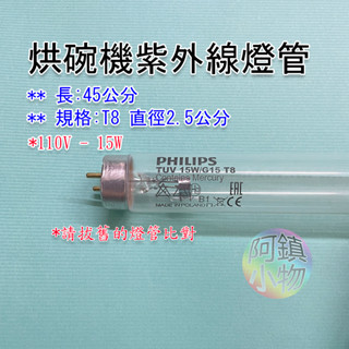 (烘碗機燈管) 殺菌燈 紫外線燈管 G15T8 GL (長45cm) 15W T8 飛利浦紫外線燈管 名象烘碗機燈管