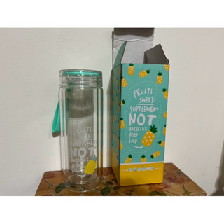 全新透明雙層玻璃水壺300ml，耐熱100度鳳梨塗裝（附提環）
