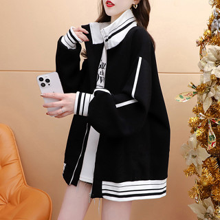 胖胖美依 棉質外套 中大尺碼外套M--3XL開衫棒球服大碼外套秋冬設計感拉鍊保暖寬鬆長袖上衣女潮MB033B H229