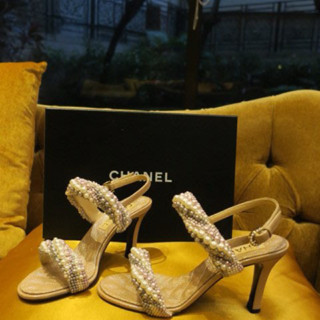 CHANEL珍珠裸膚色涼鞋36.5號