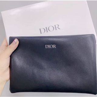 dior 黑色皮質化妝包 千島格紋內裡