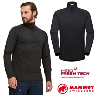 【MAMMUT 長毛象】S零碼送》男 抗菌除臭彈性透氣 半開襟長袖排汗衣 Snow ML 登山長袖T恤 02400