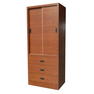 【萊夫家居】TS-37E-3T：柚木色2.7尺三抽衣櫃【臺中傢俱】推門衣櫥 拉門衣櫃 單人衣櫃 套房 防蛀木心板 臺灣