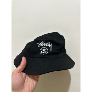 STUSSY 經典雙LOGO STOCK LOCK BUCKET HAT 漁夫帽 平頂漁夫帽 黑色 二手