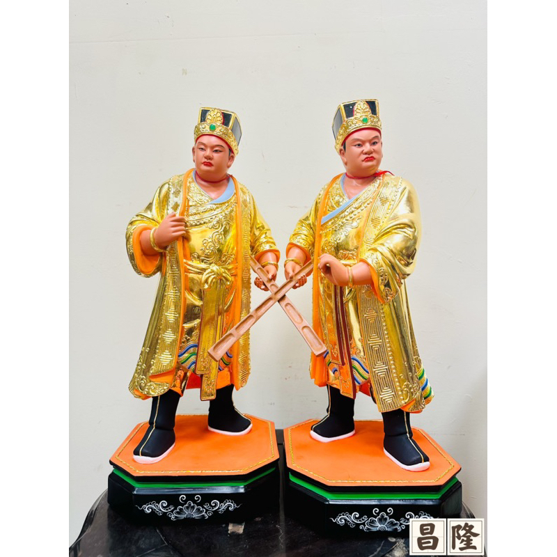 「昌隆」 一尺三站身 部將 董李將軍 董牌爺 李牌爺 城隍爺 王爺 五福大帝 廣澤尊王 樟木製 實木雕刻 金身神像